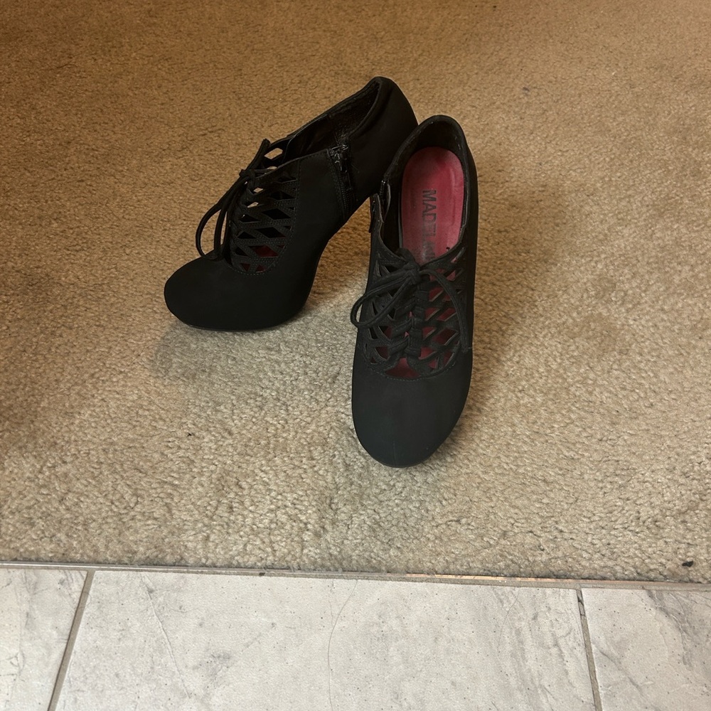 Madeline Black Lace-Up Heels